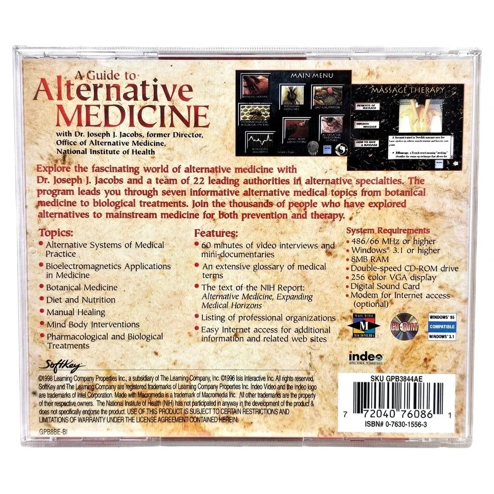 SoftKey Alternative Medicine PC CD-ROM Windows 3.1 95 Vintage Software GPB3844AE